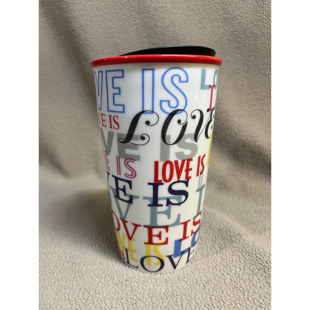 Starbucks Love Is Love Pride Ceramic Travel Tumbler Mug 12oz Red Rim 2018 - Picture 3 of 16